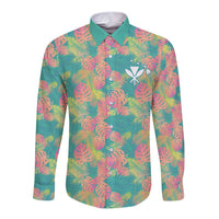 Personalised Seamless Hawaiian Quilt Pattern Long Sleeve Button Shirt Hawaii Culture Palm Leaf Tropical LT9 Unisex Beige - Polynesian Pride