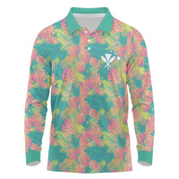 Personalised Seamless Hawaiian Quilt Pattern Long Sleeve Polo Shirt Hawaii Culture Palm Leaf Tropical LT9 Beige - Polynesian Pride