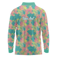 Personalised Seamless Hawaiian Quilt Pattern Long Sleeve Polo Shirt Hawaii Culture Palm Leaf Tropical LT9 - Polynesian Pride
