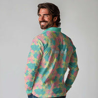 Personalised Seamless Hawaiian Quilt Pattern Long Sleeve Polo Shirt Hawaii Culture Palm Leaf Tropical LT9 - Polynesian Pride