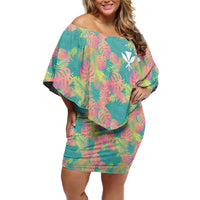 Personalised Seamless Hawaiian Quilt Pattern Off Shoulder Short Dress Hawaii Culture Palm Leaf Tropical LT9 Women Beige - Polynesian Pride
