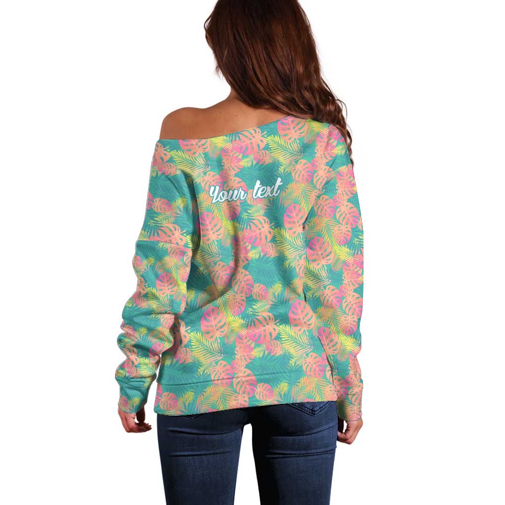 Personalised Seamless Hawaiian Quilt Pattern Off Shoulder Sweater Hawaii Culture Palm Leaf Tropical LT9 - Polynesian Pride