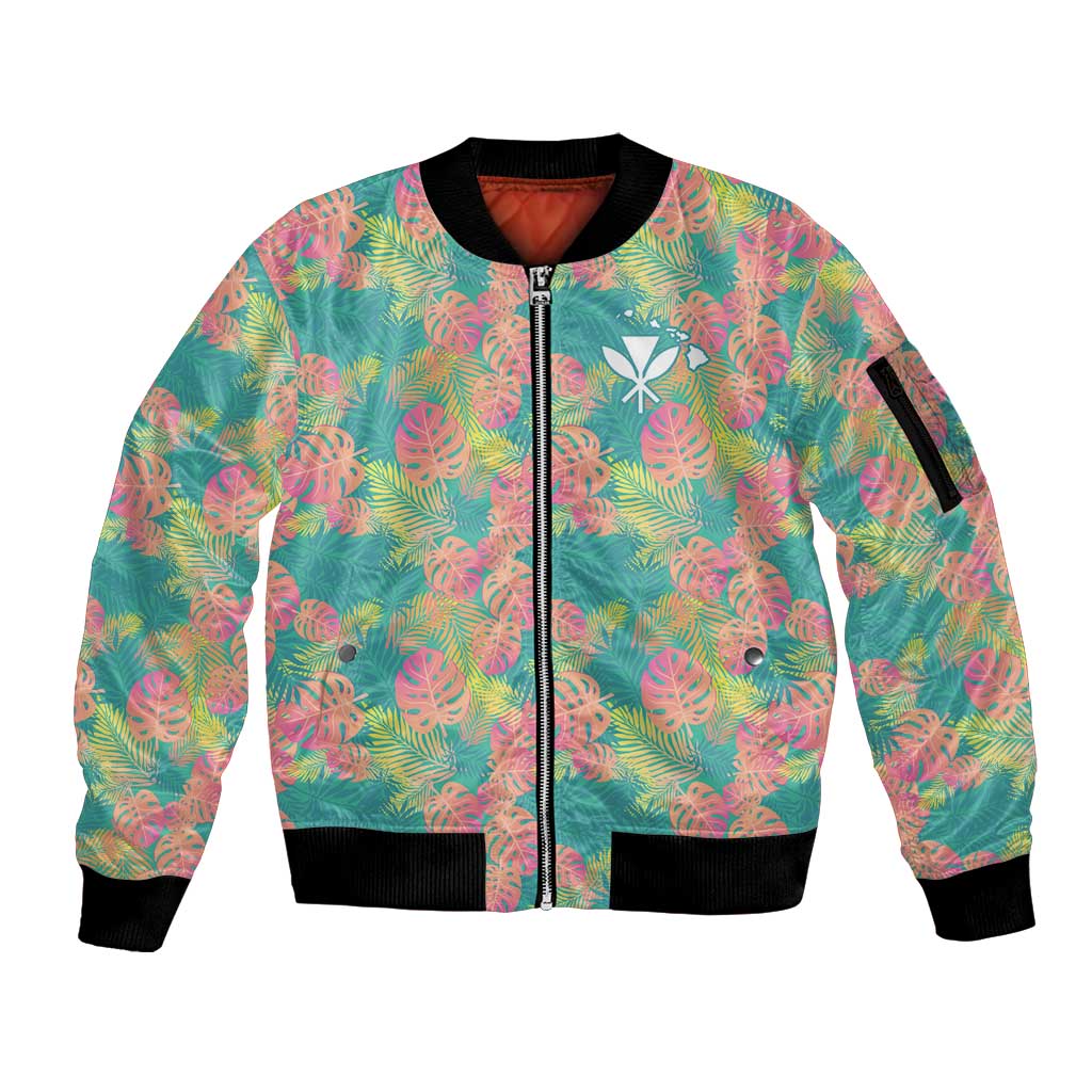 Personalised Seamless Hawaiian Quilt Pattern Sleeve Zip Bomber Jacket Hawaii Culture Palm Leaf Tropical LT9 Unisex Beige - Polynesian Pride