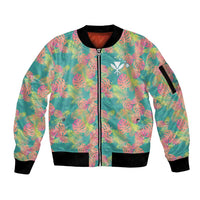 Personalised Seamless Hawaiian Quilt Pattern Sleeve Zip Bomber Jacket Hawaii Culture Palm Leaf Tropical LT9 Unisex Beige - Polynesian Pride