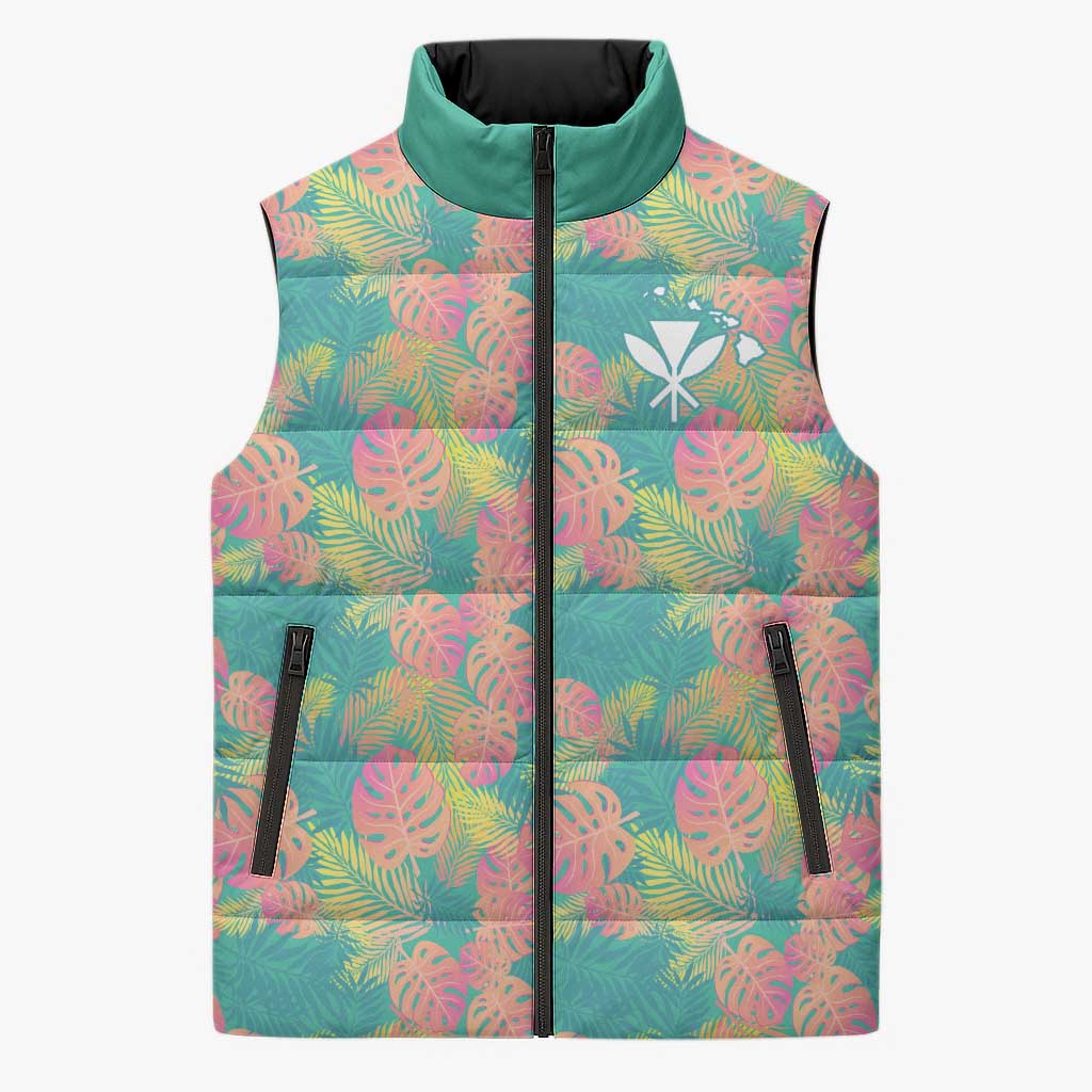 Personalised Seamless Hawaiian Quilt Pattern Sleeveless Puffer Jacket Hawaii Culture Palm Leaf Tropical LT9 Unisex Beige - Polynesian Pride