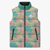 Personalised Seamless Hawaiian Quilt Pattern Sleeveless Puffer Jacket Hawaii Culture Palm Leaf Tropical LT9 Unisex Beige - Polynesian Pride