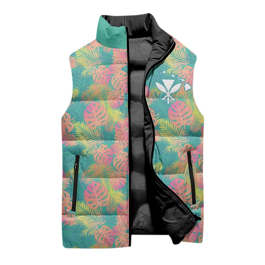 Personalised Seamless Hawaiian Quilt Pattern Sleeveless Puffer Jacket Hawaii Culture Palm Leaf Tropical LT9 - Polynesian Pride