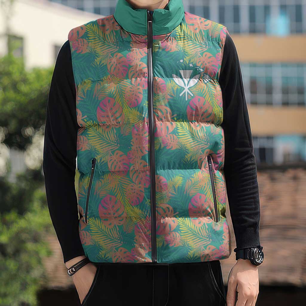 Personalised Seamless Hawaiian Quilt Pattern Sleeveless Puffer Jacket Hawaii Culture Palm Leaf Tropical LT9 - Polynesian Pride