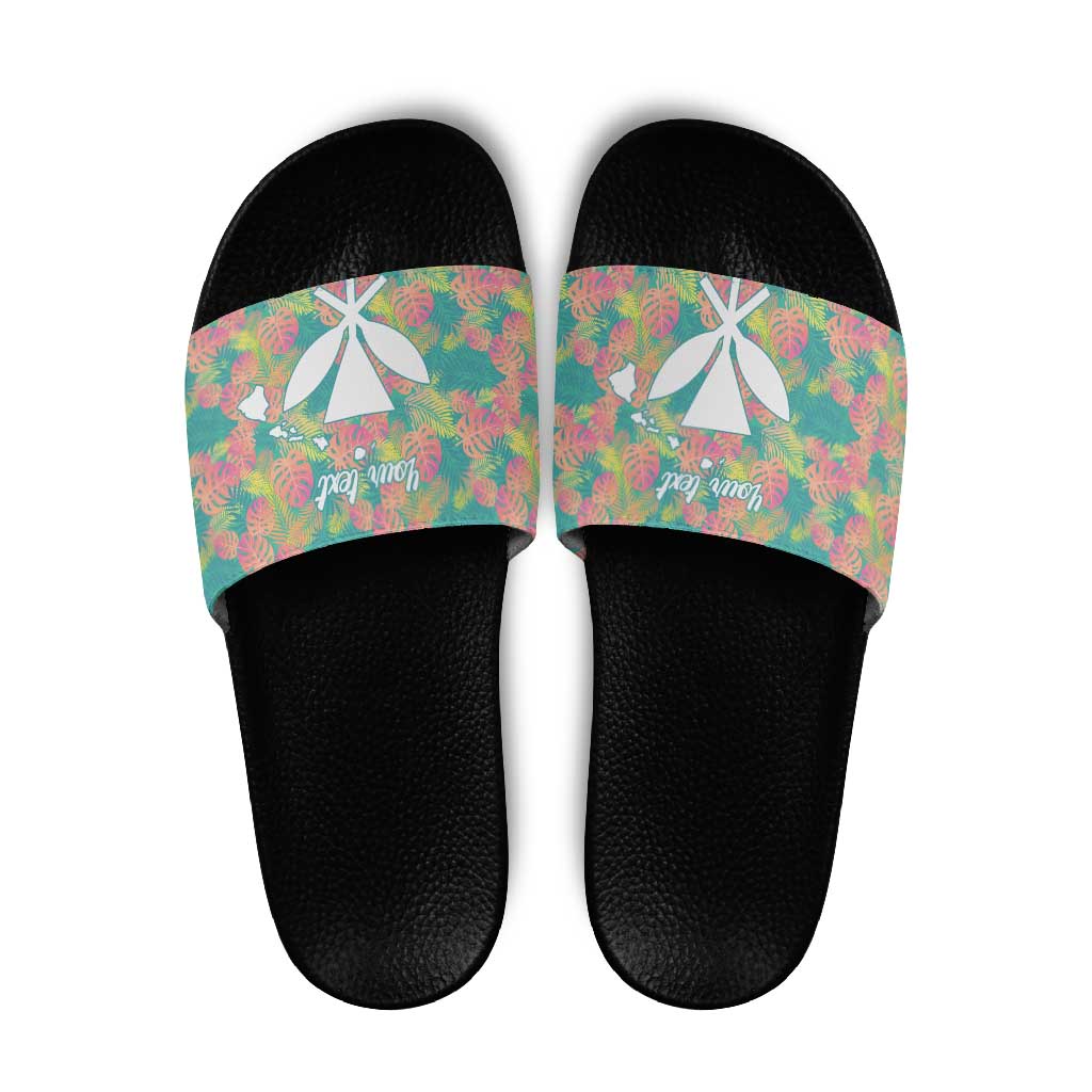 Personalised Seamless Hawaiian Quilt Pattern Slide Sandals Hawaii Culture Palm Leaf Tropical LT9 Beige - Polynesian Pride