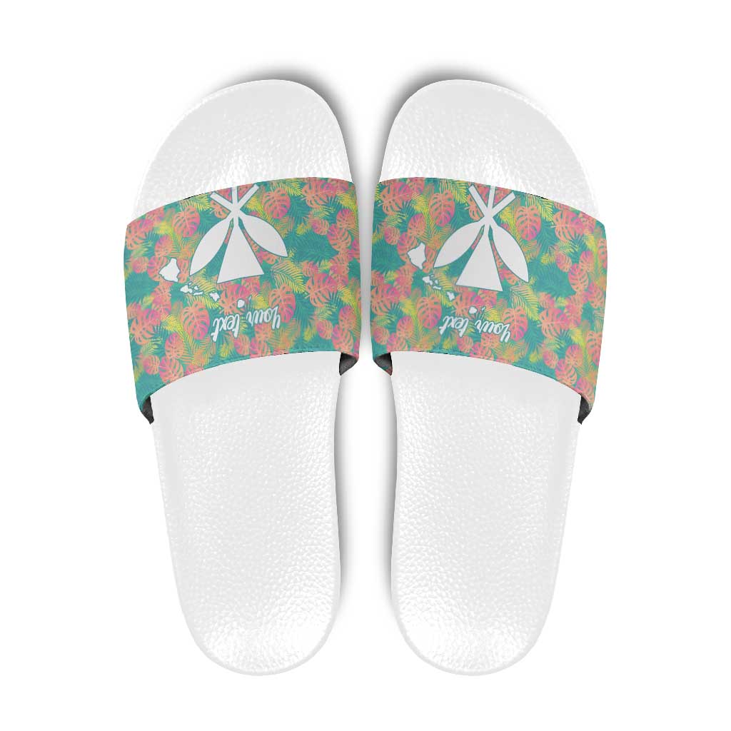 Personalised Seamless Hawaiian Quilt Pattern Slide Sandals Hawaii Culture Palm Leaf Tropical LT9 Beige - Polynesian Pride