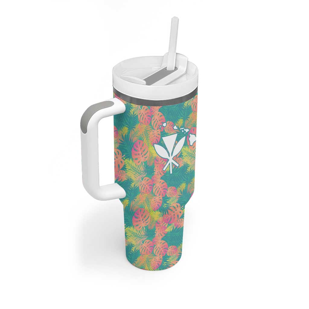 Personalised Seamless Hawaiian Quilt Pattern Tumbler With Handle Hawaii Culture Palm Leaf Tropical LT9 - Polynesian Pride