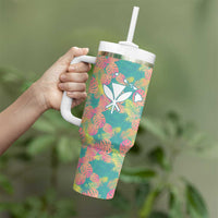 Personalised Seamless Hawaiian Quilt Pattern Tumbler With Handle Hawaii Culture Palm Leaf Tropical LT9 - Polynesian Pride