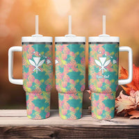 Personalised Seamless Hawaiian Quilt Pattern Tumbler With Handle Hawaii Culture Palm Leaf Tropical LT9 - Polynesian Pride
