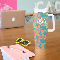 Personalised Seamless Hawaiian Quilt Pattern Tumbler With Handle Hawaii Culture Palm Leaf Tropical LT9 - Polynesian Pride