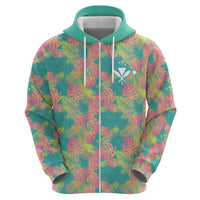 Personalised Seamless Hawaiian Quilt Pattern Zip Hoodie Hawaii Culture Palm Leaf Tropical LT9 - Polynesian Pride