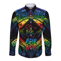 Tonga LGBT Long Sleeve Button Shirt Love Is Love Ngatu Rainbow Water Color LT9 Unisex Black - Polynesian Pride