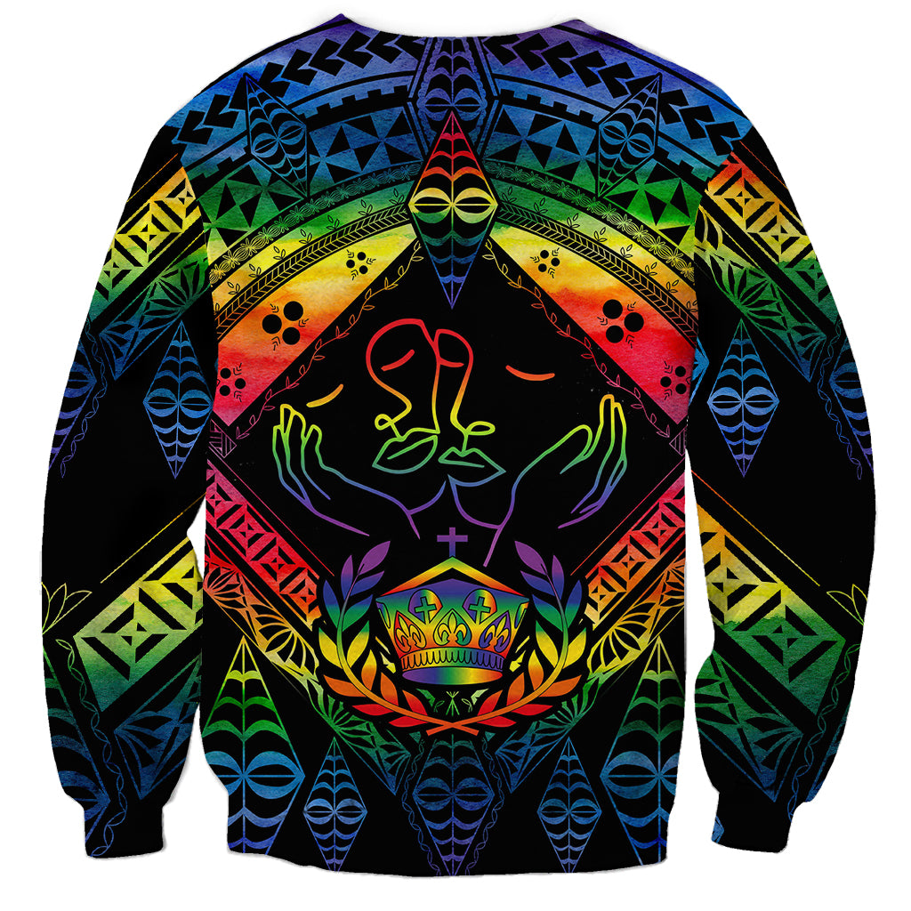 Tonga LGBT Sweatshirt Love Is Love Ngatu Rainbow Water Color LT9 - Polynesian Pride