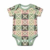 Seamless Pattern Maile and Pikake Lei Baby Onesie Squares Maile Leaf LT9 Green - Polynesian Pride