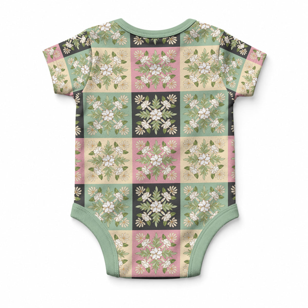 Seamless Pattern Maile and Pikake Lei Baby Onesie Squares Maile Leaf LT9 - Polynesian Pride