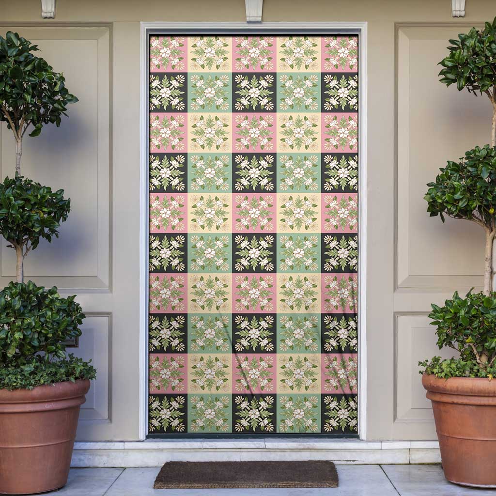 Seamless Pattern Maile and Pikake Lei Door Cover Squares Maile Leaf LT9 Green - Polynesian Pride