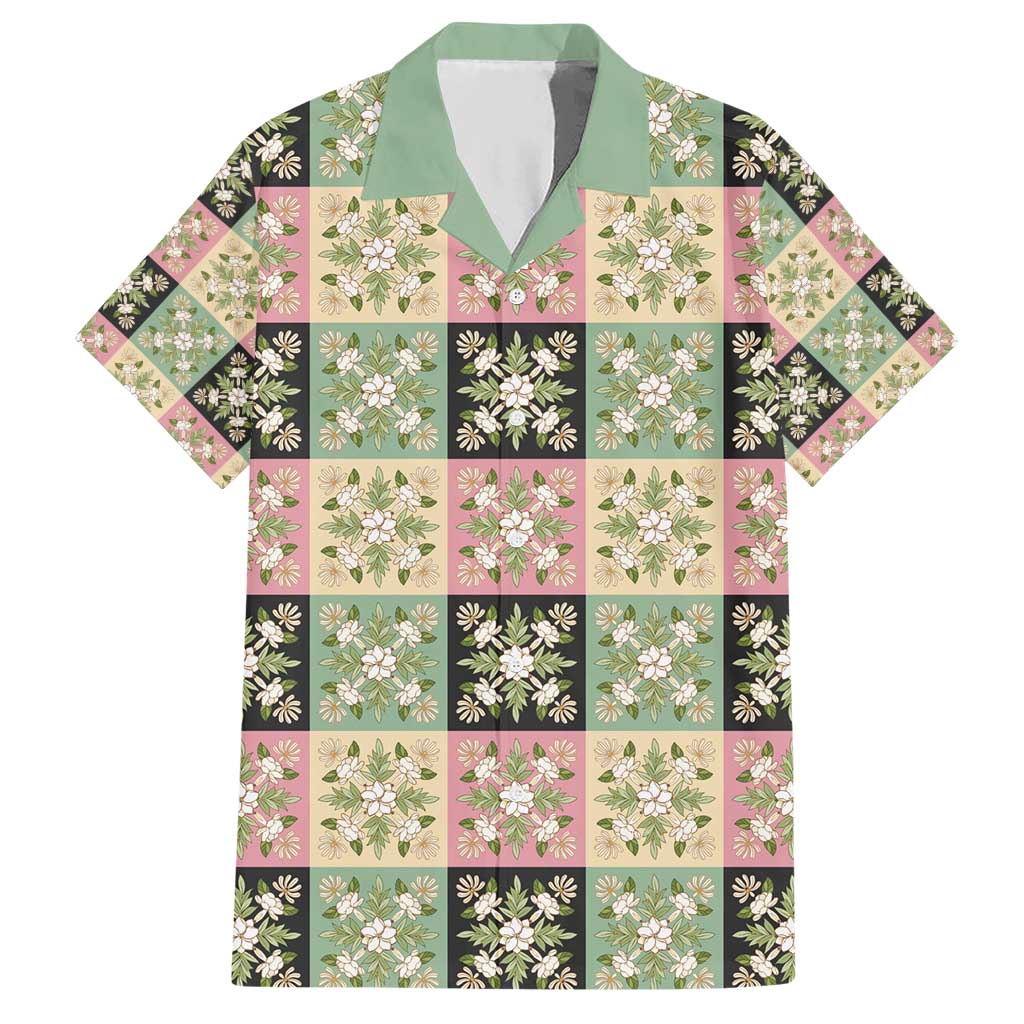 Seamless Pattern Maile and Pikake Lei Hawaiian Shirt Squares Maile Leaf LT9 Green - Polynesian Pride