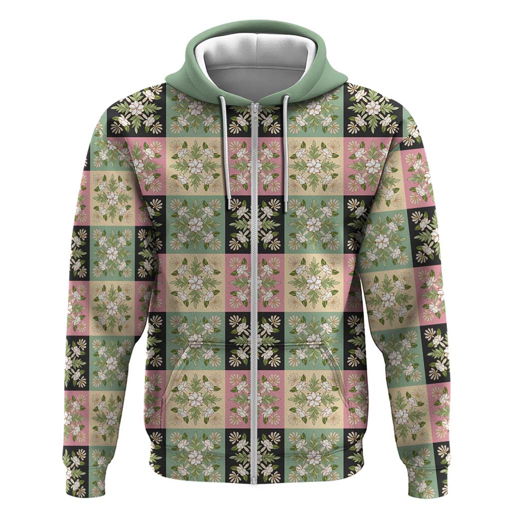 Seamless Pattern Maile and Pikake Lei Hoodie Squares Maile Leaf LT9 Zip Hoodie Green - Polynesian Pride