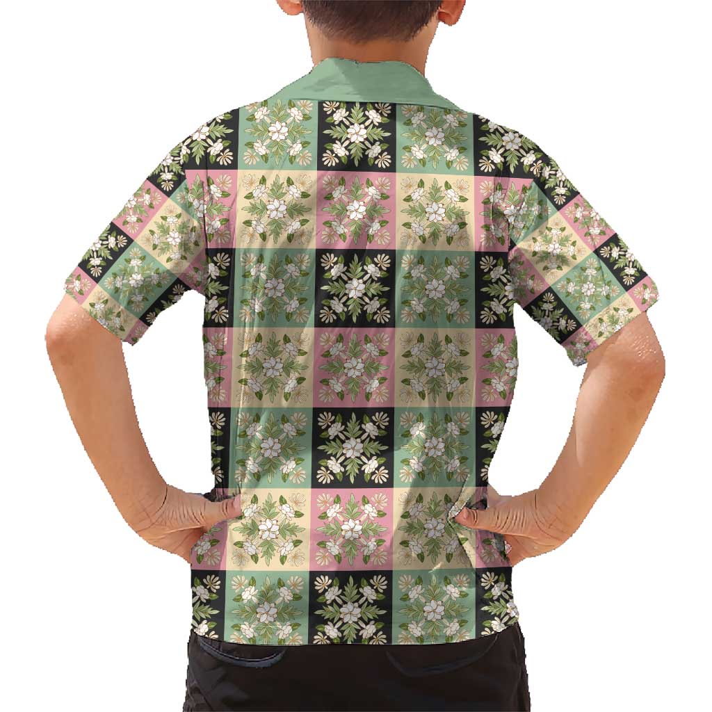 Seamless Pattern Maile and Pikake Lei Kid Hawaiian Shirt Squares Maile Leaf LT9 - Polynesian Pride