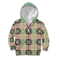 Seamless Pattern Maile and Pikake Lei Kid Hoodie Squares Maile Leaf LT9 Zip Hoodie Green - Polynesian Pride