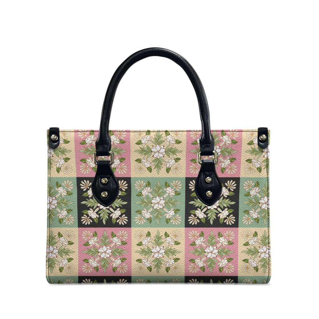 Seamless Pattern Maile and Pikake Lei Leather Bag Squares Maile Leaf LT9 - Polynesian Pride