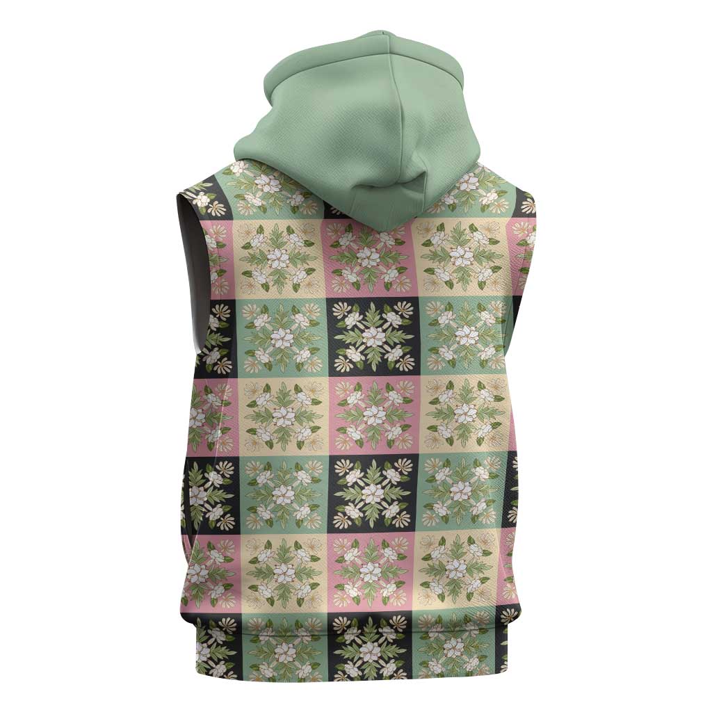 Seamless Pattern Maile and Pikake Lei Sleeveless Hoodie Squares Maile Leaf LT9 - Polynesian Pride