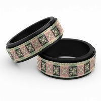 Seamless Pattern Maile and Pikake Lei Spinner Ring Squares Maile Leaf LT9 Black Green - Polynesian Pride