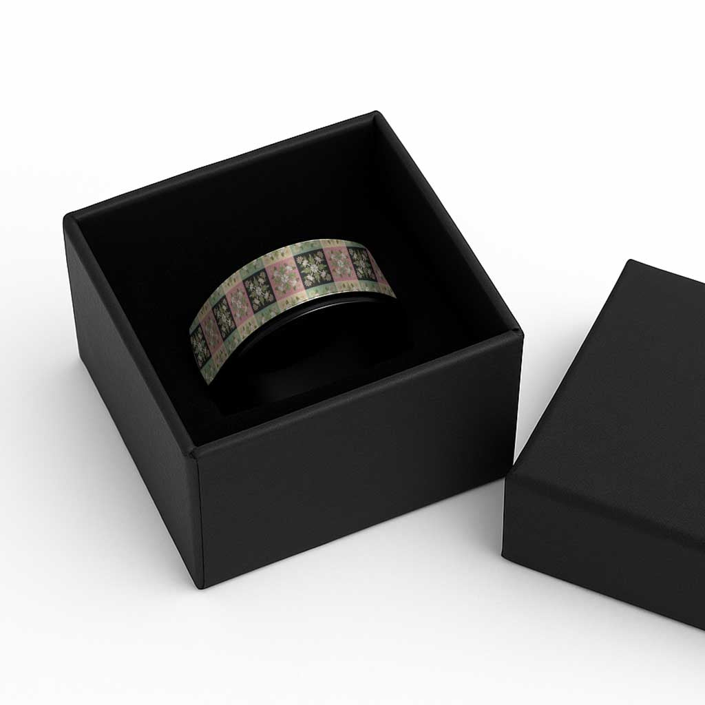 Seamless Pattern Maile and Pikake Lei Spinner Ring Squares Maile Leaf LT9 - Polynesian Pride