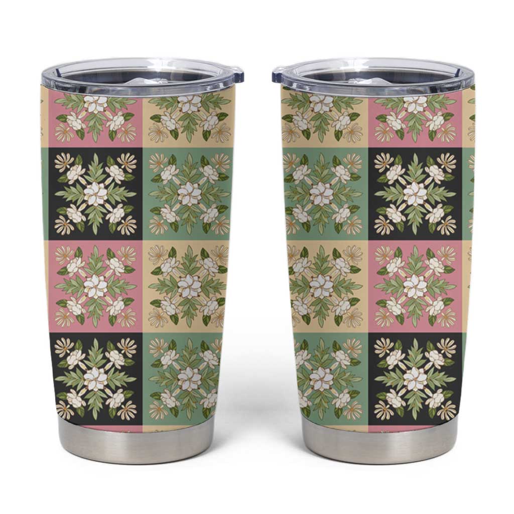 Seamless Pattern Maile and Pikake Lei Tumbler Cup Squares Maile Leaf LT9 Green - Polynesian Pride