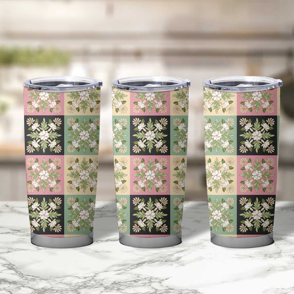 Seamless Pattern Maile and Pikake Lei Tumbler Cup Squares Maile Leaf LT9 - Polynesian Pride