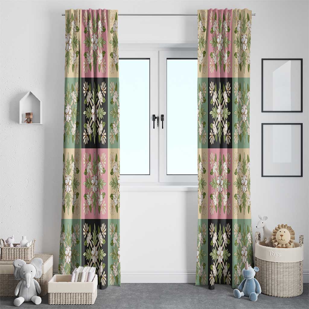 Seamless Pattern Maile and Pikake Lei Window Curtain Squares Maile Leaf LT9 - Polynesian Pride