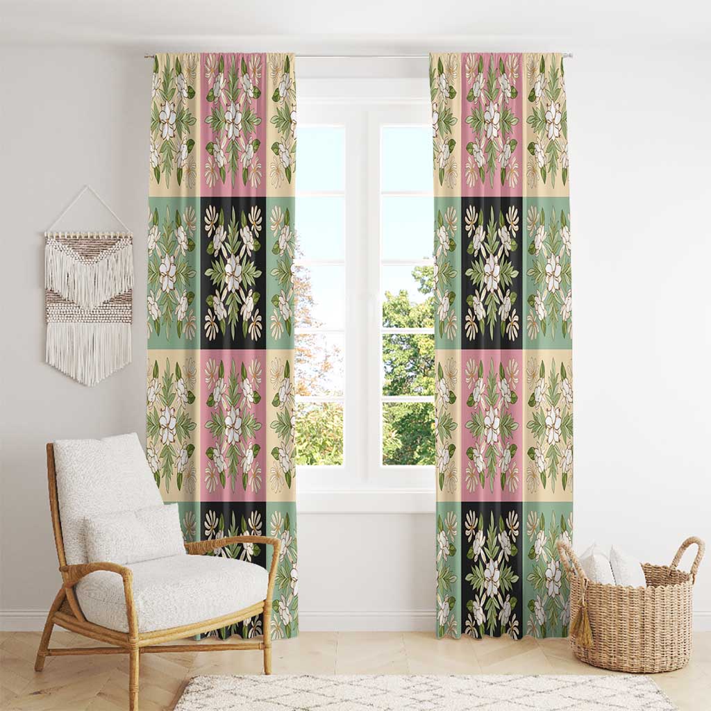 Seamless Pattern Maile and Pikake Lei Window Curtain Squares Maile Leaf LT9 - Polynesian Pride