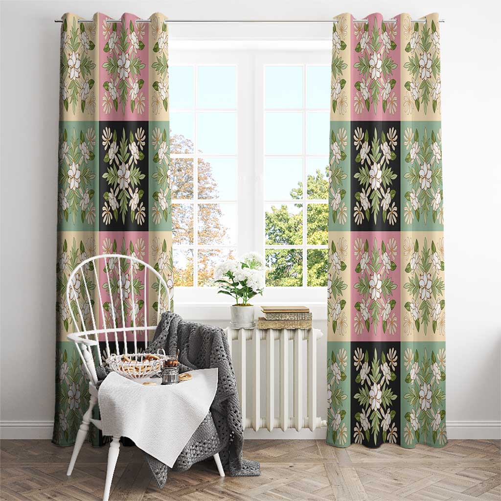 Seamless Pattern Maile and Pikake Lei Window Curtain Squares Maile Leaf LT9 - Polynesian Pride