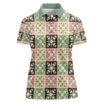 Seamless Pattern Maile and Pikake Lei Women Polo Shirt Squares Maile Leaf LT9 Female Green - Polynesian Pride