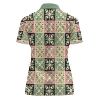 Seamless Pattern Maile and Pikake Lei Women Polo Shirt Squares Maile Leaf LT9 - Polynesian Pride