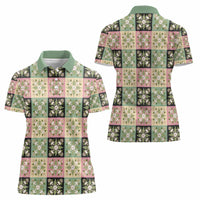 Seamless Pattern Maile and Pikake Lei Women Polo Shirt Squares Maile Leaf LT9 - Polynesian Pride