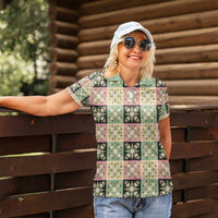 Seamless Pattern Maile and Pikake Lei Women Polo Shirt Squares Maile Leaf LT9 - Polynesian Pride