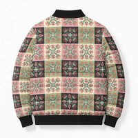 Seamless Pattern Pikake Lei Bomber Puffer Jacket Floral Squares Pikake LT9 - Polynesian Pride