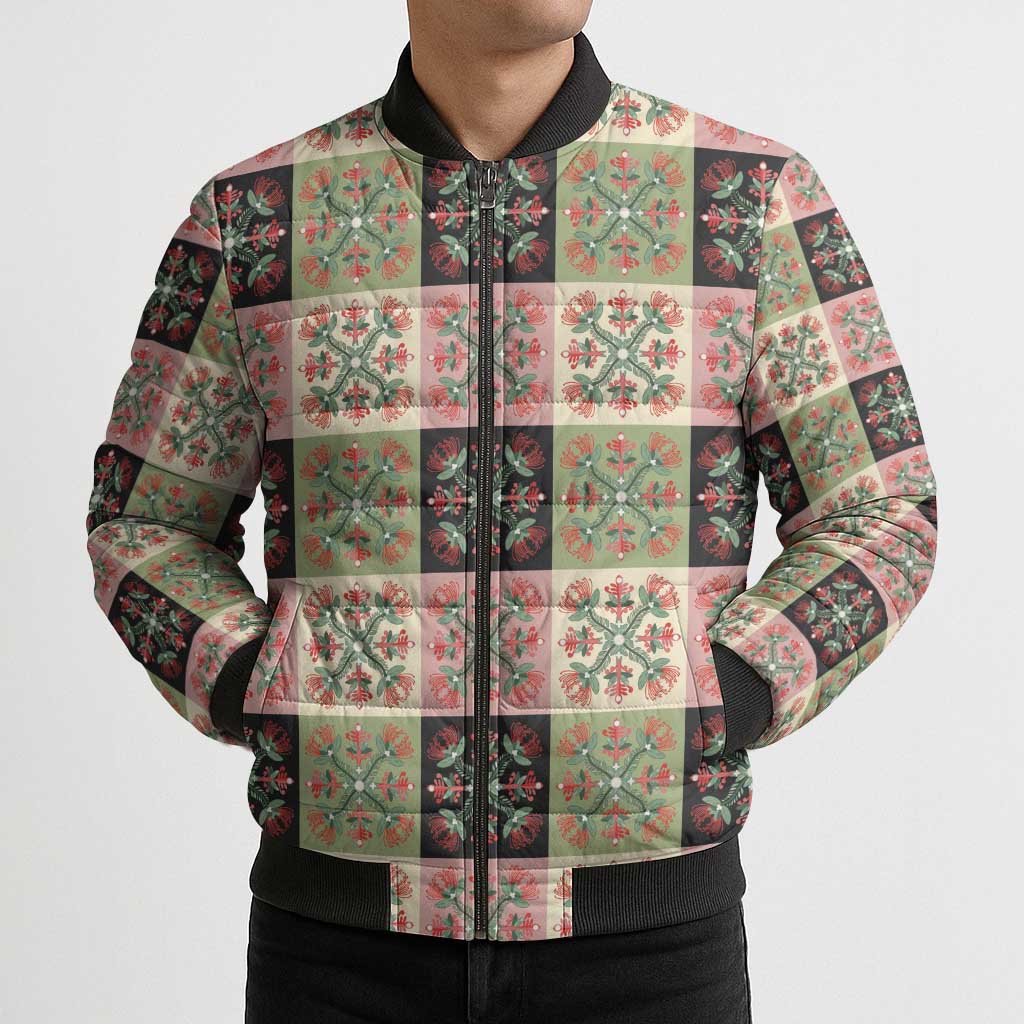 Seamless Pattern Pikake Lei Bomber Puffer Jacket Floral Squares Pikake LT9 - Polynesian Pride