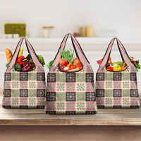 Seamless Pattern Pikake Lei Grocery Bag Floral Squares Pikake LT9 3-pack One Size Pink - Polynesian Pride