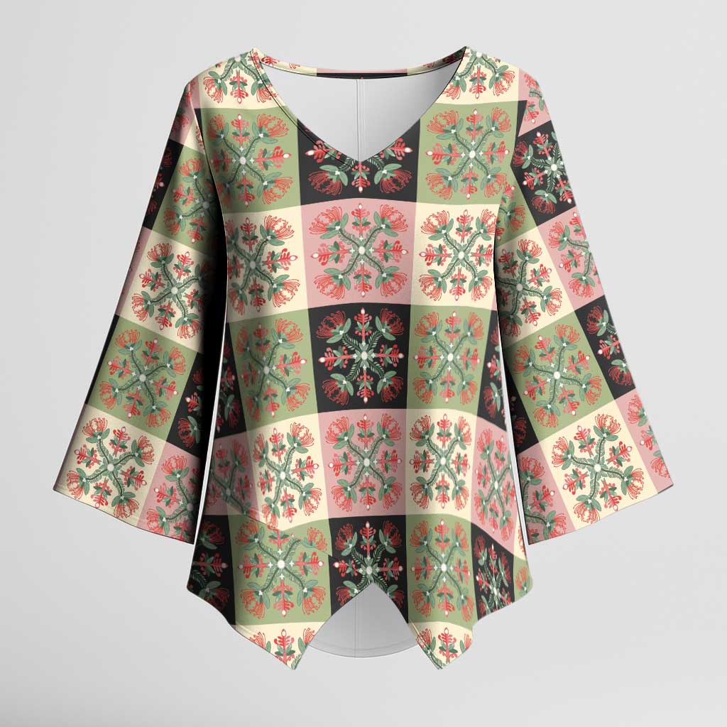 Seamless Pattern Pikake Lei Kimono Sleeve Blouse Floral Squares Pikake LT9 Female Pink - Polynesian Pride