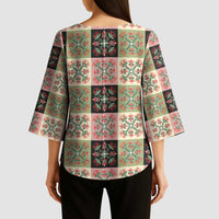 Seamless Pattern Pikake Lei Kimono Sleeve Blouse Floral Squares Pikake LT9 - Polynesian Pride