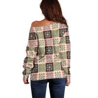 Seamless Pattern Pikake Lei Off Shoulder Sweater Floral Squares Pikake LT9 - Polynesian Pride