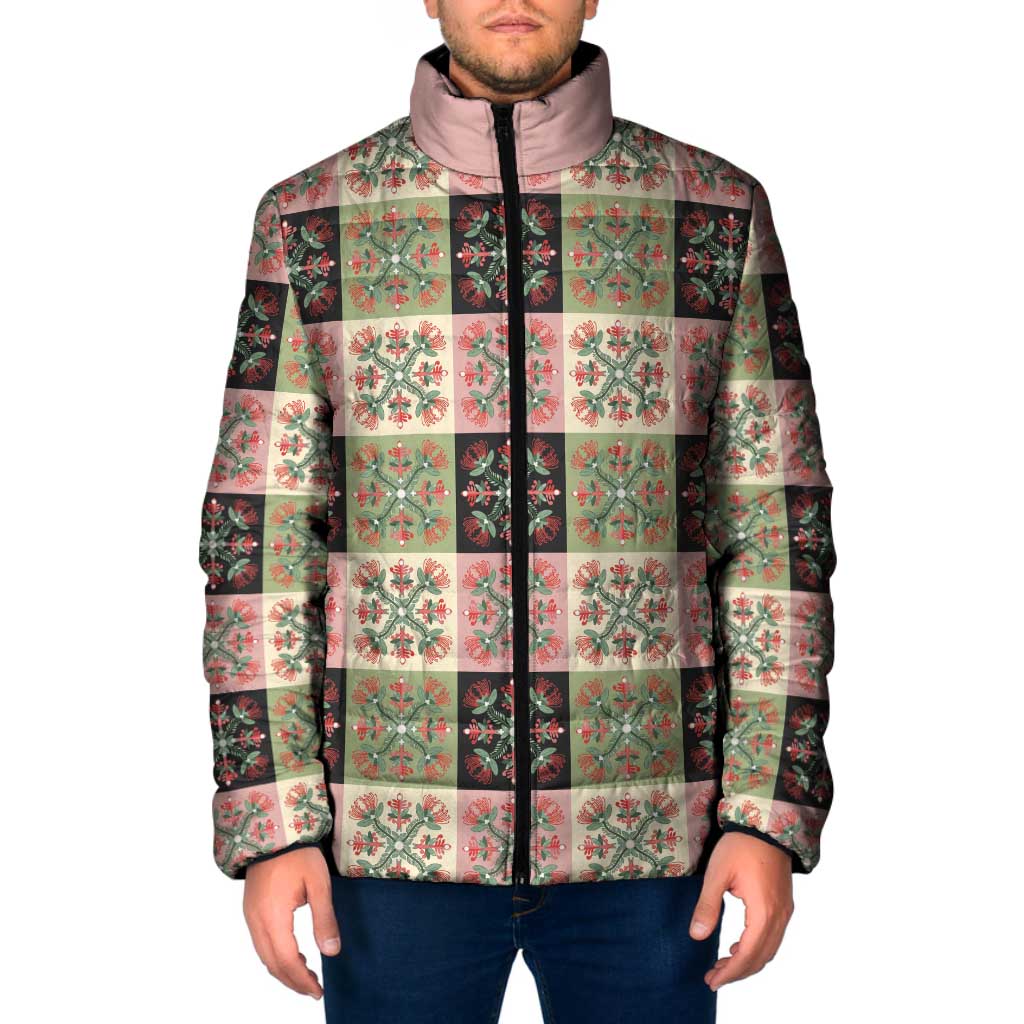 Seamless Pattern Pikake Lei Padded Jacket Floral Squares Pikake LT9 Men Pink - Polynesian Pride
