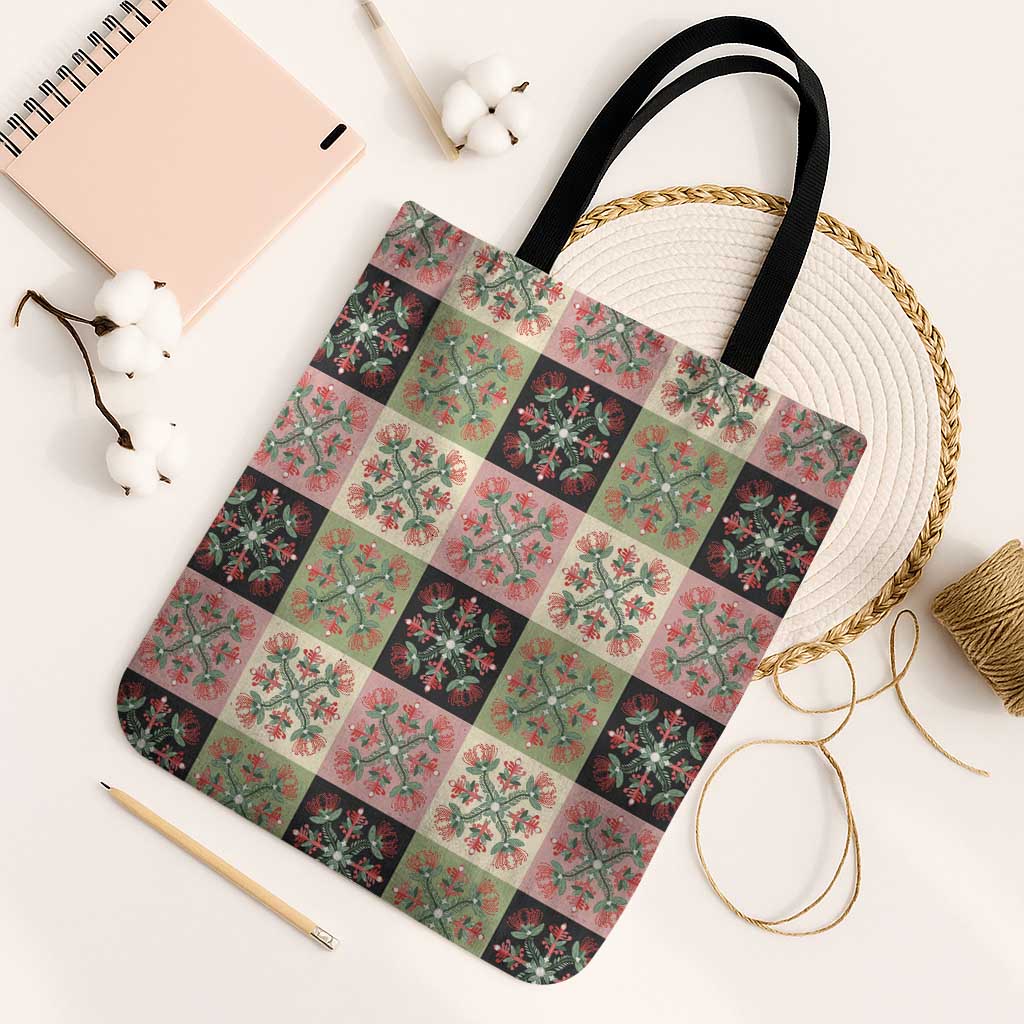 Seamless Pattern Pikake Lei Tote Bag Floral Squares Pikake LT9 Black Strap One Size Pink - Polynesian Pride