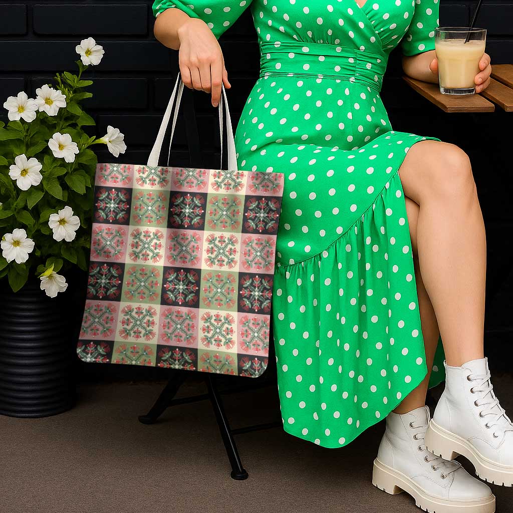 Seamless Pattern Pikake Lei Tote Bag Floral Squares Pikake LT9 - Polynesian Pride